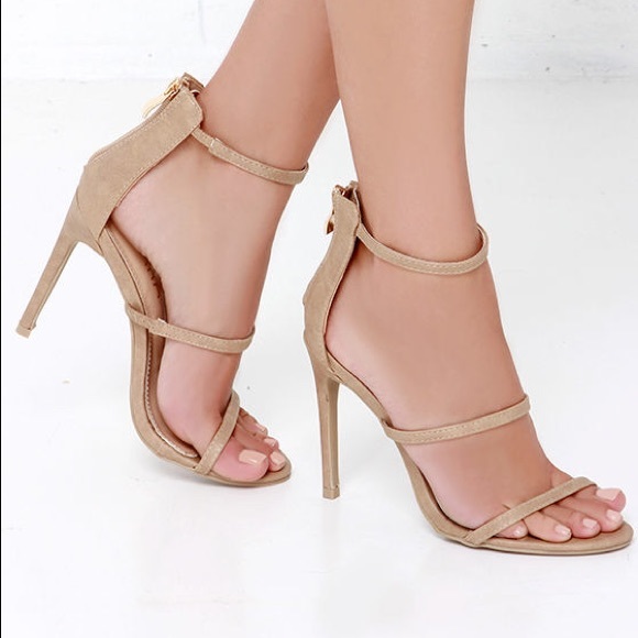 three strap nude heels
